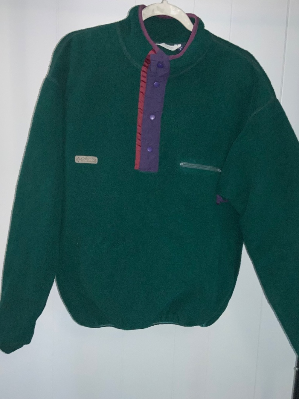 Columbia vintage 90s green Fleece Pullover sz L snap mock neck Made USA